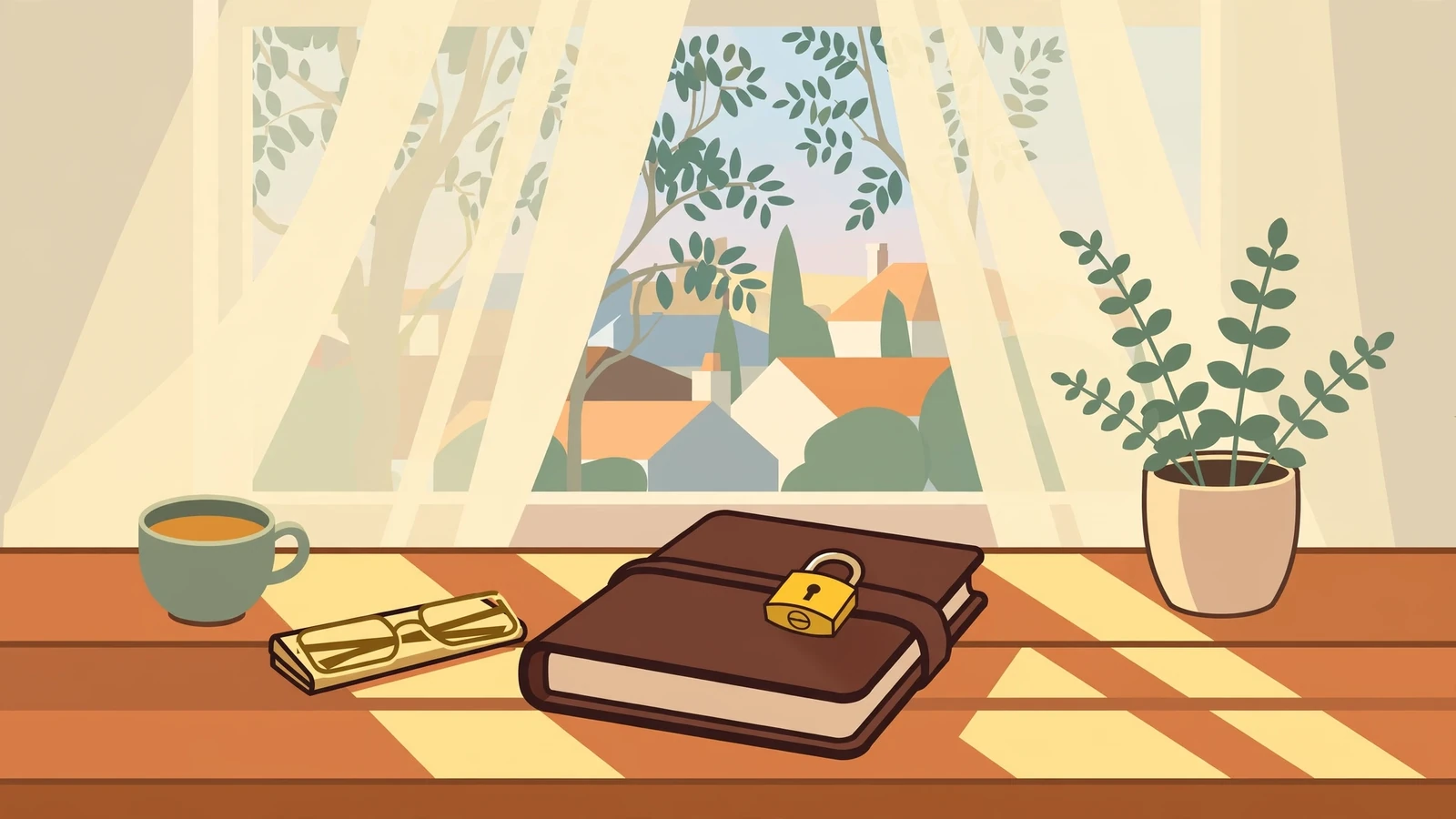 A locked journal on a sunlit home office desk in Sydney